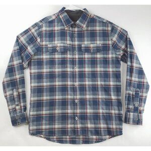 Swiss Tech Shirt Men Medium Blue Gray Plaid Stretch Collared Button-Up